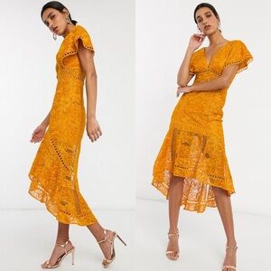 ASOS Mustard Lace High Low Dress